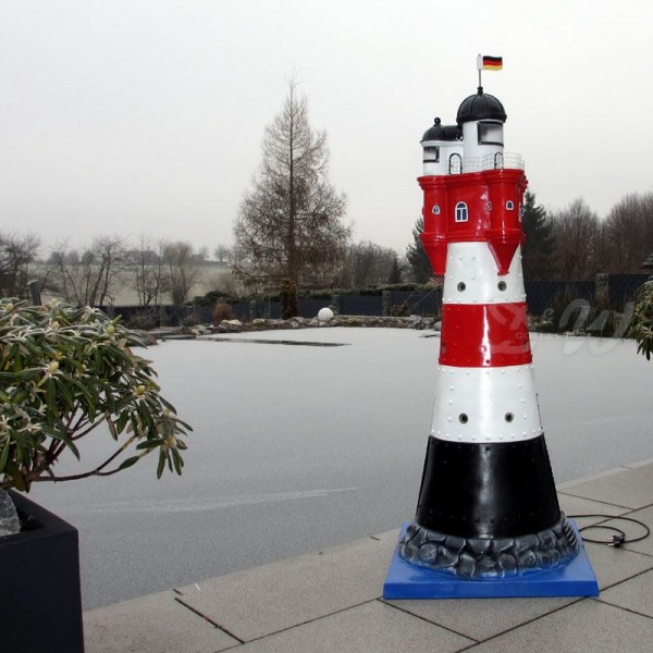 LEUCHTTURM ROTER SAND 120 cm mit DOPPEL LICHT rot weiß Garten Deko Figur Meer 
