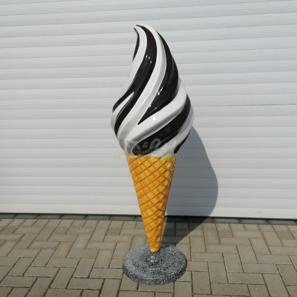 D&W Collection Deko Werbe Figur Softeis Vanille Sahne mit braunen Streifen zweifarbig halb und halb auf Betonständer Eiscafè Eisdiele Eishörnchen Eis Dekoration Garten Werbung Skulptur Aufsteller günstig online kaufen