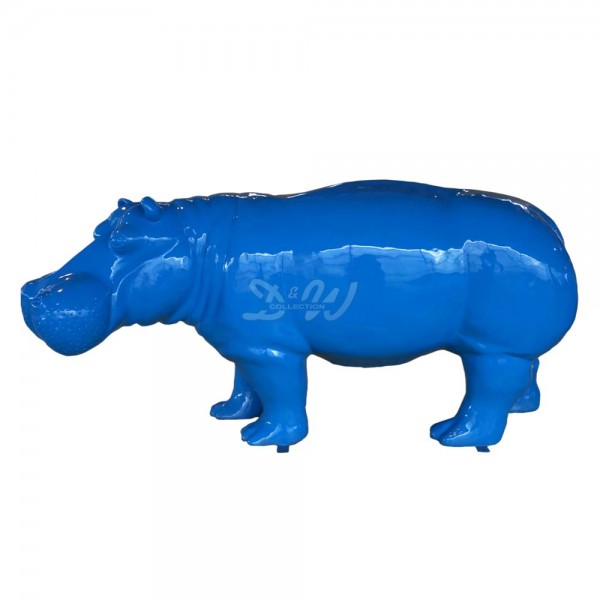 D&W Collection Deko Werbe Figur Nilpferd Flusspferd Hippo stehend blau Lack einfarbig lackiert Zoo Park Afrika Tierpark Freizeitpark Garten Dekoration Werbung Skulptur Aufsteller günstig online kaufen