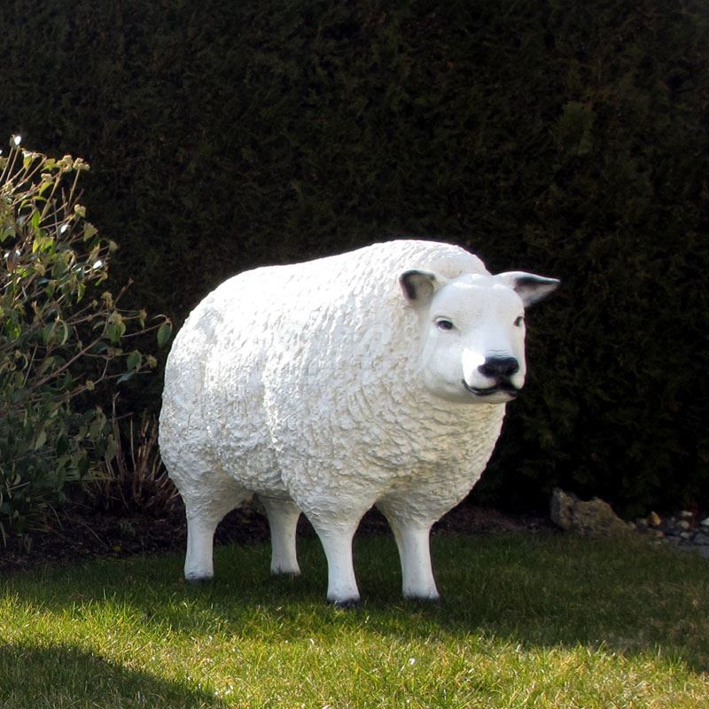 SCHAF KOPF unten grasend weiß PATINA 85 cm Garten Deko Tier Figur Skulptur Sheep 
