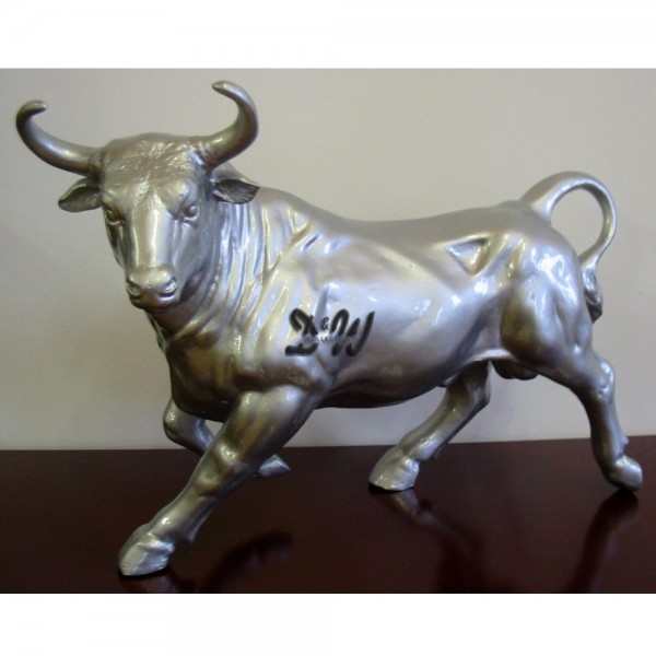 D&W Collection Deko Werbe Tier Stier Bulle Pablo silber Lack einfarbig lackiert 58 cm Figur Bull Tierpark Freizeitpark Bauernhof Streichelzoo Zoo Garten Dekoration Werbung günstig online kaufen
