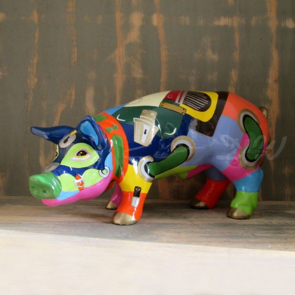 D&W Collection Deko Werbe Tier Figur Schwein mit Kunstbemalung Goldy Muster Schloss bunt 40 cm Kunst Pig Sau Pork Werbung Garten Dekoration Bauernhof Zoo Tierpark günstig online kaufen