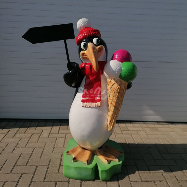 D&W Collection Deko Werbe Figur Pinguin Kugeleis Schild Eiscafè Eisdiele Eishörnchen Eis Dekoration Werbung