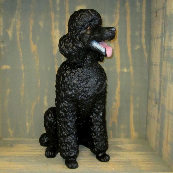 D&W Collection Deko Werbe Figur Hund Pudel sitzend schwarz lebensgroß Dog Garten Dekoration Werbung Kunst günstig kaufen
