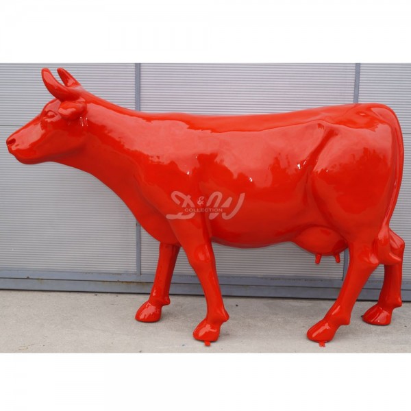 D&W Collection Deko Werbe Tier Figur Schweizer Kuh Kopf gerade rot red Lack lackiert glatte Oberfläche lebensgroß Cow Bauernhof Zoo Tierpark Dekoration Werbung Skulptur Aufsteller günstig online kaufen