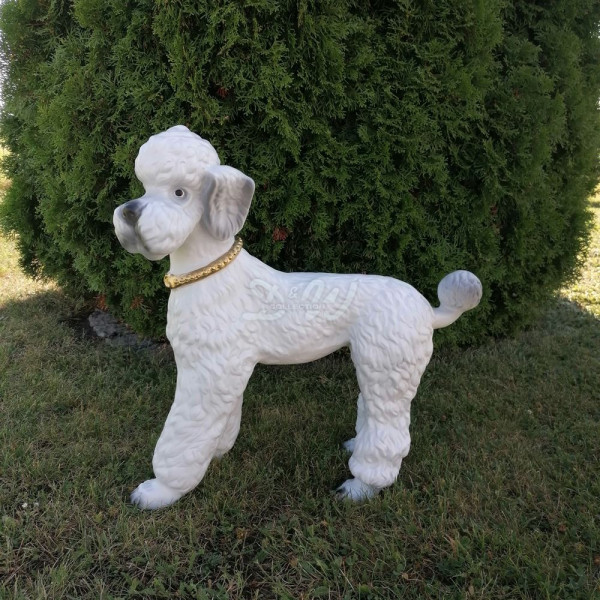 D&W Collection Deko Werbe Tier Figur Hund Königspudel Pudel stehend weiß mit Halsband lebensgroß Dekoration Haus und Garten Werbung Skulptur Aufsteller