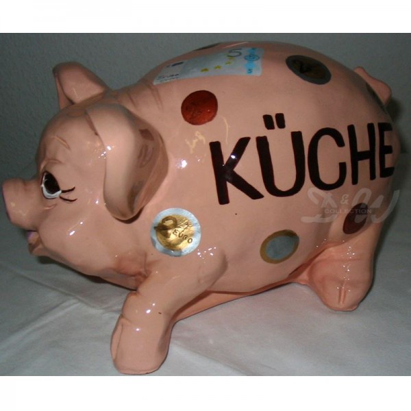 D&W Collection Deko Werbe Tier Figur Schwein Sparschwein Spardose Sparbüchse mit Kunstbemalung Küche Trinkgeld Geld Geldscheine Münzen Euro Pig Sau Pork Werbung Garten Dekoration Bauernhof Zoo Tierpark günstig online kaufen