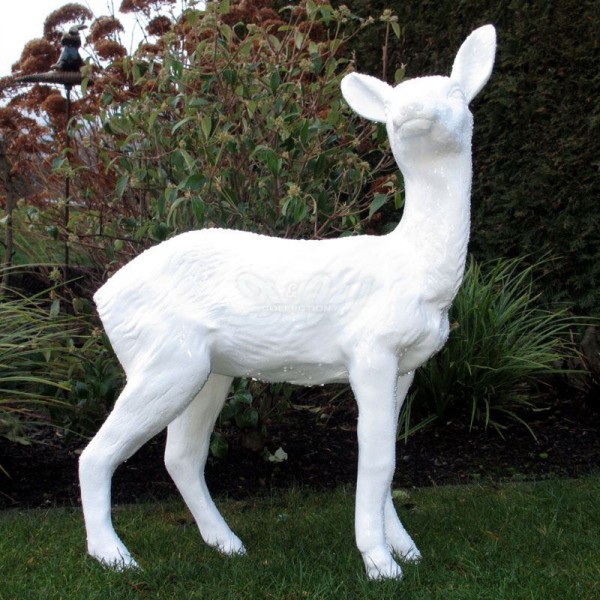 D&W Collection Deko Werbe Wald Wild Tier Figur Reh stehend weiß Lack einfarbig lackiert Roe Deer Garten Dekoration Werbung Tier Park Zoo Skulptur günstig online kaufen