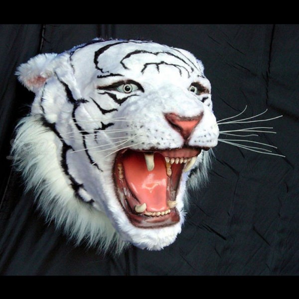 Tiger-Kopf mit Fellimitation (lebensgroß) weiß