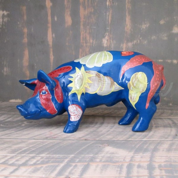 D&W Collection Deko Werbe Tier Figur Schwein mit Kunstbemalung Muscheln blau Muschel Seestern Meer Strand 30 cm Pig Sau Pork Werbung Garten Dekoration Bauernhof Zoo Tierpark günstig online kaufen