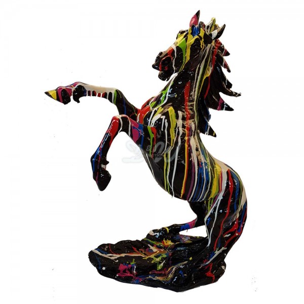 D&W Collection Deko Werbe Tier Figur Pferd steigend Kunstbemalung schwarz mit bunten Farbläufern Horse Dekoration Garten Werbung günstig kaufen