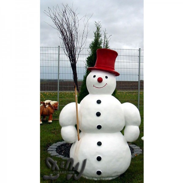 Schneemann mit rotem Hut und Reisigbesen 130 cm