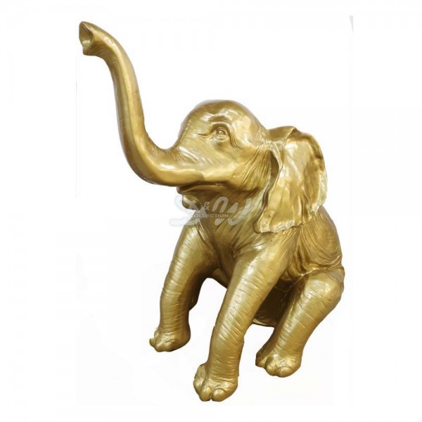 D&W Collection Deko Werbe Tier Figur Elefant sitzend Baby gold Lack lackiert Rüsseltier Afrika Asien Dekoration Garten Werbung günstig online kaufen