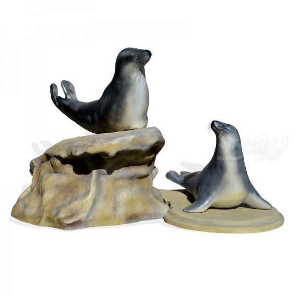 D&W Collection Deko Werbe Wild Tier Figur Kegelrobbe Set 2er Set Robbe auf Felsen Meer maritim Raubtier Zoo Aquarium Freizeitpark Tierpark Garten Dekoration Werbung günstig online kaufen