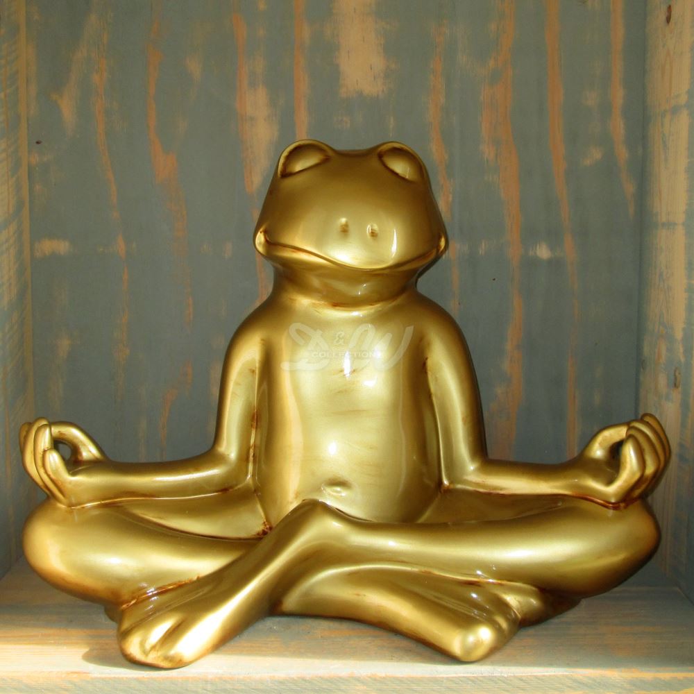 YOGA FROSCH RELAX Feng Shui BLATT GOLD LOTUSSITZ Garten Deko Figur Meditation 