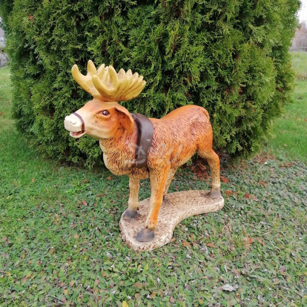 D&W Collection Deko Werbe Figur Weihnachts Rentier Elch braun stehend auf Platte mit Halter Tierfigur Tier Figur Weihnachten Winter Advent Weihnachts Dekoration Garten Werbung Skulptur Aufsteller günstig