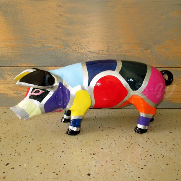 D&W Collection Deko Werbe Tier Figur Schwein mit Kunstbemalung Mosaik Muster bunt 60 cm Pig Sau Pork Werbung Garten Dekoration Bauernhof Zoo Tierpark günstig online kaufen