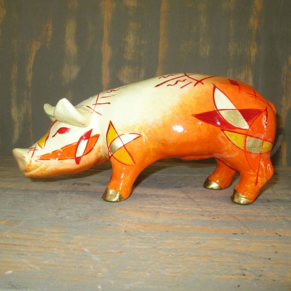D&W Collection Deko Werbe Tier Figur Schwein mit Kunstbemalung Viel Glück 23 cm Pig Sau Pork Werbung Garten Dekoration Bauernhof Zoo Tierpark günstig online kaufen
