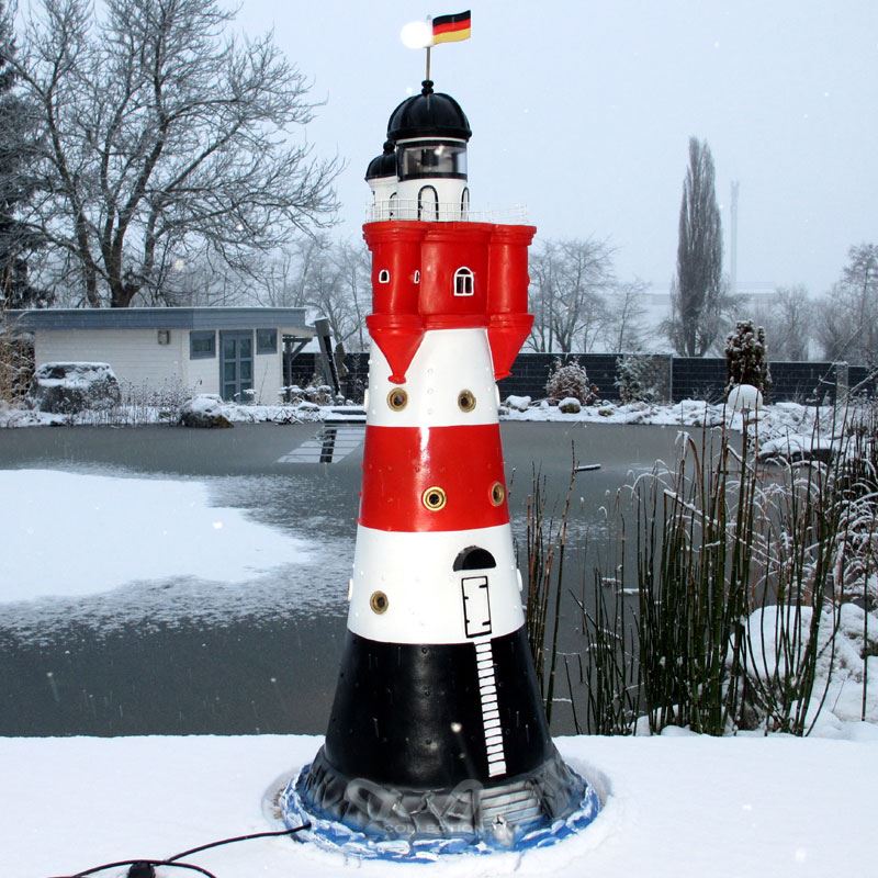 LEUCHTTURM ROTER SAND 120 cm BLINKLICHT rot weiß Garten Deko Figur NORDSEE Meer 