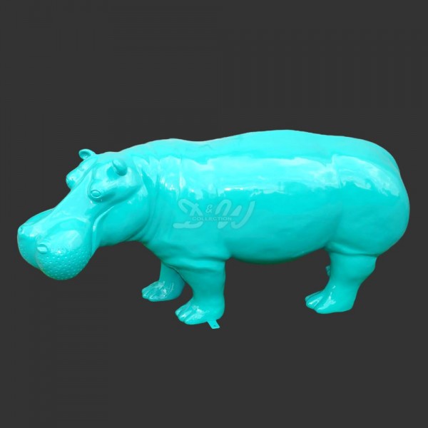 D&W Collection Deko Werbe Figur Nilpferd Flusspferd Hippo stehend türkis Lack einfarbig lackiert Zoo Park Afrika Tierpark Freizeitpark Garten Dekoration Werbung Skulptur Aufsteller günstig online kaufen