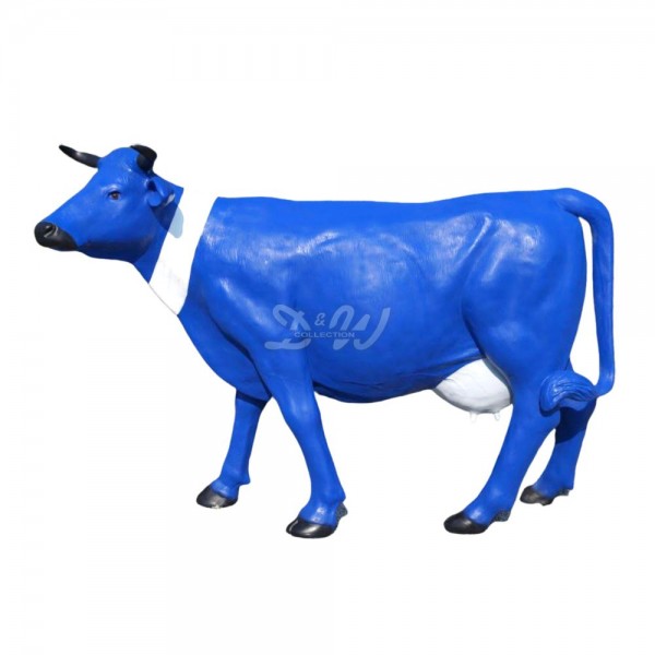 D&W Collection Deko Werbe Tier Figur Kuh Zenzi 215 cm blau Lack Band weiß strukturierte Oberfläche Struktur lebensgroß Cow Bauernhof Zoo Tierpark Dekoration Werbung Skulptur Aufsteller günstig online kaufen
