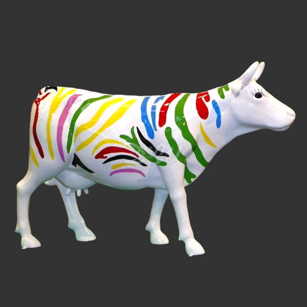 D&W Collection Deko Werbe Tier Figur Schweizer Kuh stehend weiß bunte Streifen Zebra Kunst Lack lebensgroß Cow Bauernhof Zoo Tierpark Dekoration Werbung Skulptur Aufsteller günstig online kaufen