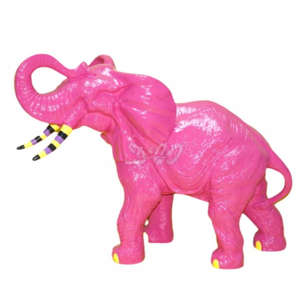 D&W Collection Deko Werbe Tier Figur Elefant stehend pink Lack lackiert Rüssel oben Trompete trompetet mit Stoßzähnen gestreift schwarz lila gelb Afrika Asien Dekoration Garten Werbung günstig online kaufen