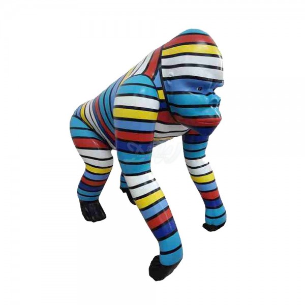 D&W Collection Deko Werbe Figur Gorilla Affe stehend mittel Kunstbemalung bunte Streifen Zoo Tierpark Garten Dekoration Werbung günstig kaufen