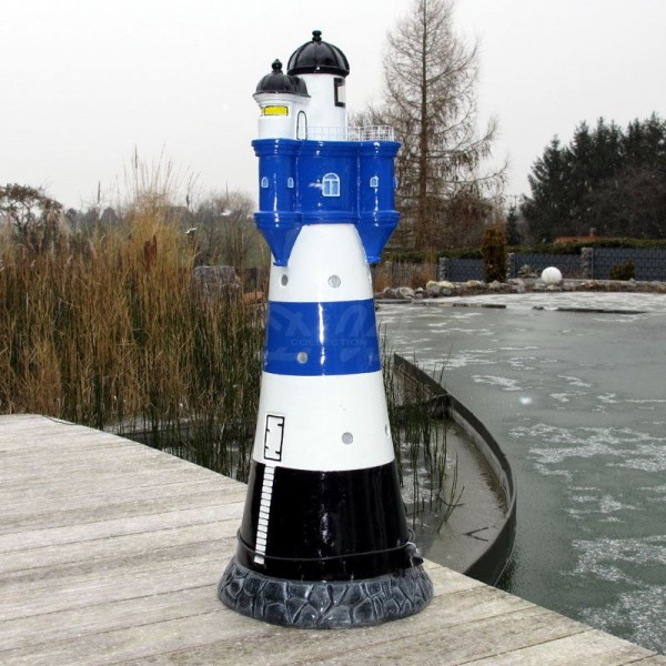 D&W Collection Deko Werbe Figur maritim Leuchtturm Blauer Sand blau weiß mit Blinklicht Lighthouse Dekoration Garten Werbung Skulptur Aufsteller günstig online kaufen