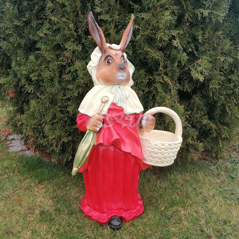 Garten Deko Osterhasen Figur Hasen Frau mit Kleid und Korb