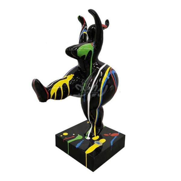 D&W Collection Deko Werbe Figur Nana Art schwarz mit bunten Farbläufern Kunstbemalung Paris Niki Saint Phalle Dekoration Garten Geschäft Ladenlokal Werbung günstig online kaufen