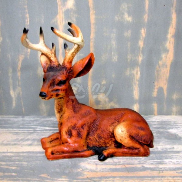D&W Collection Deko Werbe Wald Wild Tier Figur Hirsch liegend natürlich bemalt klein Roe Deer Garten Dekoration Werbung Tier Park Zoo Skulptur günstig online kaufen