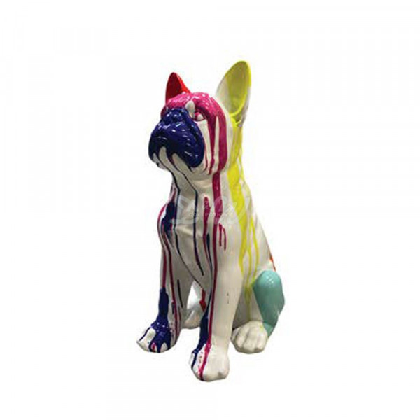 D&W Collection Deko Werbe Figur Hund französische Bulldogge sitzend Kunstbemalung weiß bunt bunte Flecken Farbläufer Kunst Dog Garten Dekoration Werbung Kunst günstig kaufen