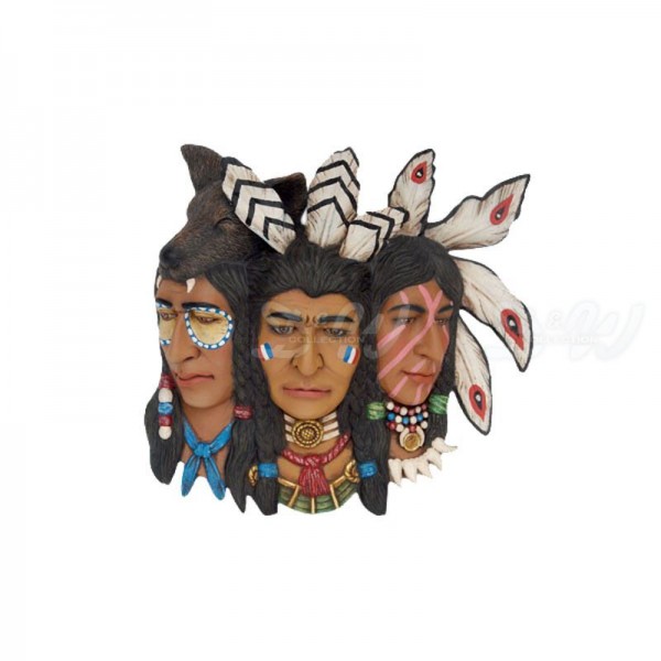 D&W Collection Deko Werbe Figur 3 Indianer Köpfe 63 cm Krieger Kriegsbemalung Wand Dekoration Native American Kopf Schmuck Western Kino Film Werbung günstig online kaufen