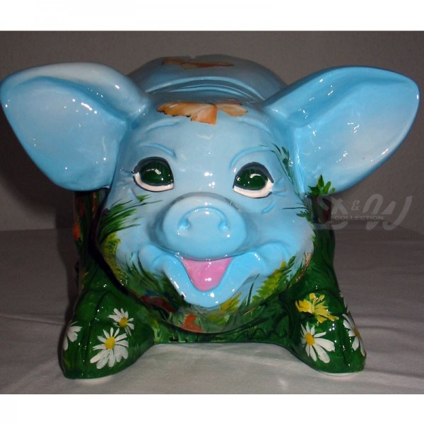 D&W Collection Deko Werbe Tier Figur Schwein Sparschwein Spardose Sparbüchse mit Kunstbemalung Sommerwiese Wiese Blumen Sommer Mohn Schmetterlinge Pig Sau Pork Werbung Garten Dekoration Bauernhof Zoo Tierpark günstig online kaufen