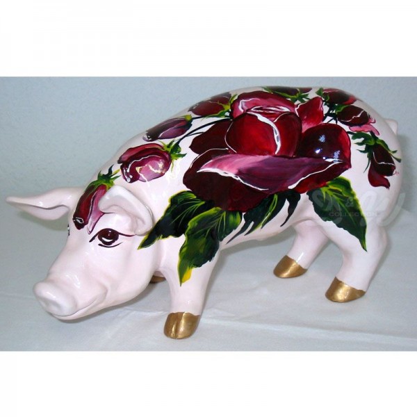 D&W Collection Deko Werbe Tier Figur Schwein mit Kunstbemalung Rosen rosa Blumen Flowers mini 30 cm Pig Sau Pork Werbung Garten Dekoration Bauernhof Zoo Tierpark günstig online kaufen