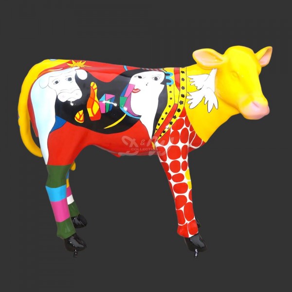 D&W Collection Deko Werbe Tier Figur Kalb Resi Kuh stehend Picasso Art bunt Kunst Lack lebensgroß Cow Bauernhof Zoo Tierpark Dekoration Werbung Skulptur Aufsteller günstig online kaufen