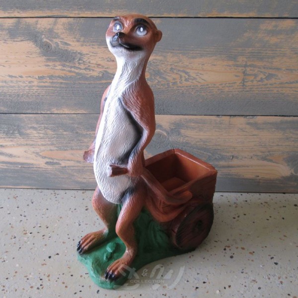 D&W Collection Deko Werbe Tier Figur Erdmännchen stehend mit Wagen zum Bepflanzen Garten Dekoration günstig kaufen