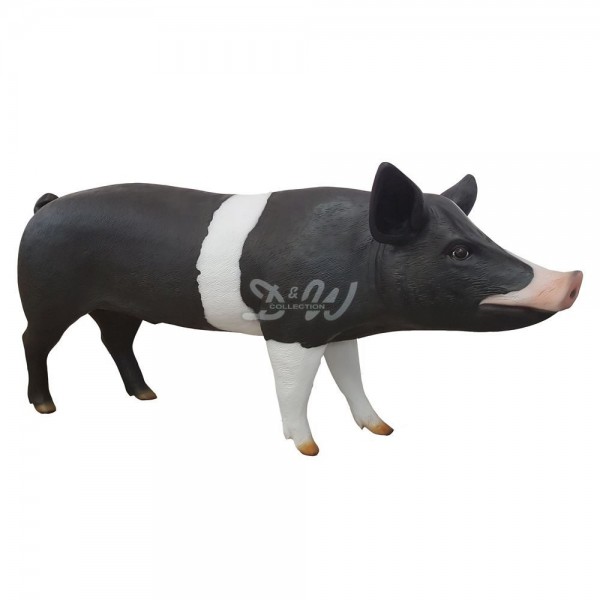 D&W Collection Deko Werbe Tier Figur Schwein Hausschwein Sattel schwarz natürliche Bemalung stehend lebensgroß 160 cm Pig Sau Pork Werbung Garten Dekoration Bauernhof Zoo Tierpark günstig online kaufen