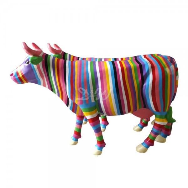 D&W Collection Deko Werbe Tier Figur Schweizer Kuh stehend bunte Streifen Pastell gestreift Stripes Kunst Lack lebensgroß Cow Bauernhof Zoo Tierpark Dekoration Werbung Skulptur Aufsteller günstig online kaufen