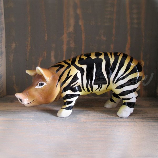 D&W Collection Deko Werbe Tier Figur Schwein mit Kunstbemalung Tiger gestreift 40 cm Pig Sau Pork Safari Afrika Wild Werbung Garten Dekoration Bauernhof Zoo Tierpark günstig online kaufen