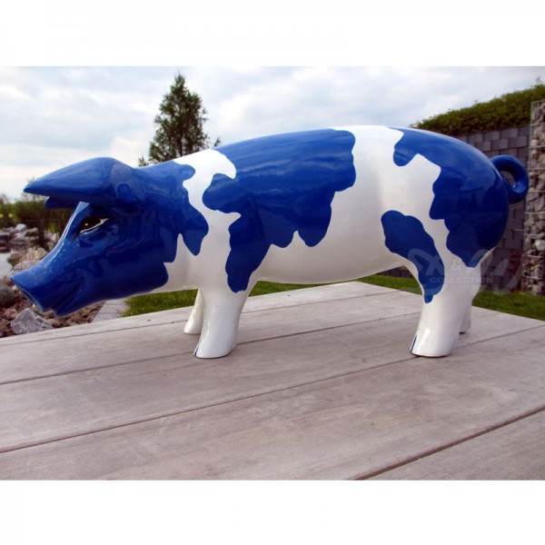 D&W Collection Deko Werbe Tier Figur Schwein mit Kunstbemalung Glück auf Bergbau Flecken gefleckt blau weiß 60 cm Kunst Pig Sau Pork Werbung Garten Dekoration Bauernhof Zoo Tierpark günstig online kaufen