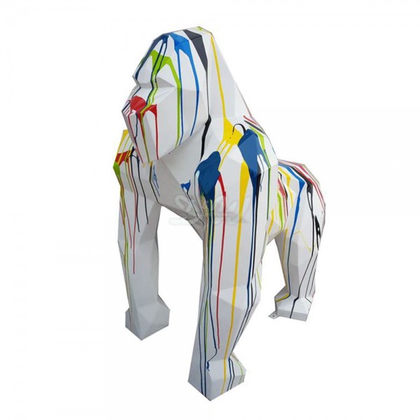 D&W Collection Deko Werbe Figur Gorilla Affe polygonal stehend weiß Lack lackiert bunte Farbläufer Kunst Bemalung Art Zoo Tierpark Garten Dekoration Werbung günstig online kaufen