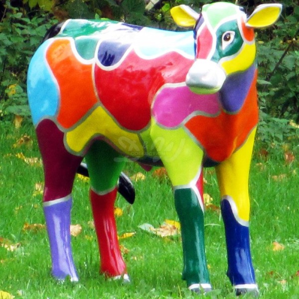D&W Collection Deko Werbe Tier Figur Kalb Resi lebensgroß mit Kunstbemalung Mosaik bunt Kunst Cow Bauernhof Zoo Tierpark Garten Dekoration Werbung Skulptur Aufsteller günstig kaufen