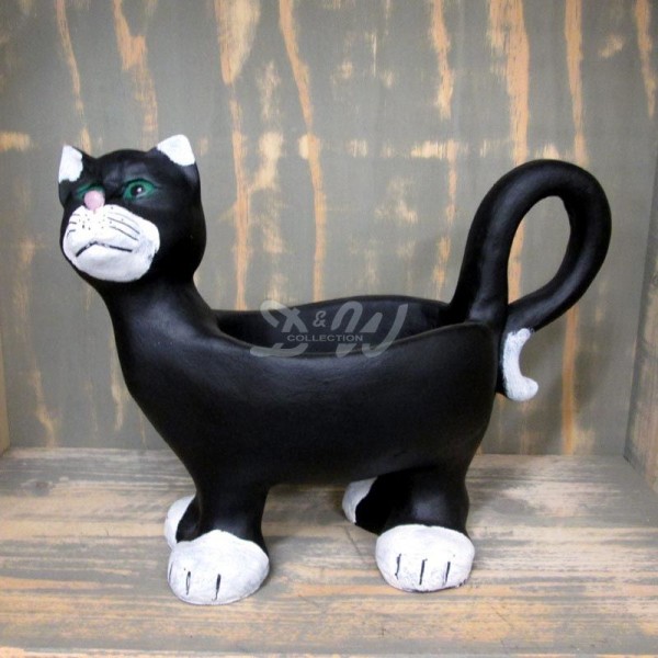 Katze Pflanztopf schwarz-weiß (lebensgroß)