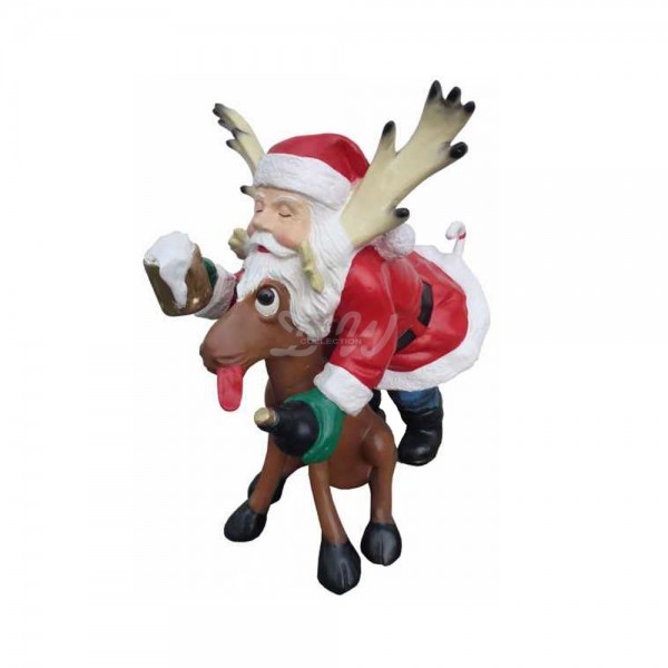 D&W Collection Weihnachts Deko lustiges Rentier Rudi sitzend mit Weihnachtsmann und Bierglas nach der Happy Hour Santa Claus Weihnachten Christman Xmas Winter Advent Dekoration Garten Werbung günstig online kaufen