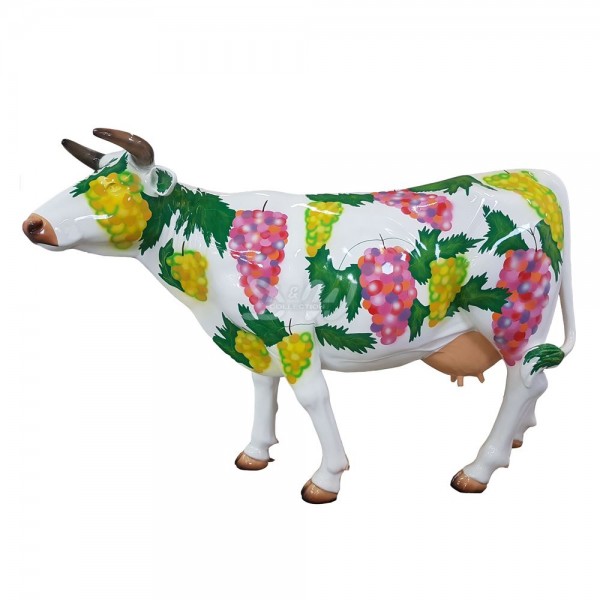 D&W Collection Deko Werbe Tier Figur Kuh Zenzi stehend Wein Weintrauben Trauben rot grün Weinreben weiß Lack lebensgroß Cow Bauernhof Zoo Tierpark Dekoration Werbung Skulptur Aufsteller günstig online kaufen
