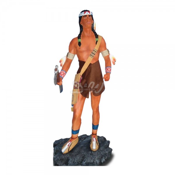 D&W Collection Deko Werbe Figur Indianer Häuptling stehend lebensgroß 170 cm mit Axt bunt Native American Kopf Schmuck Western Kino Film Werbung günstig online kaufen