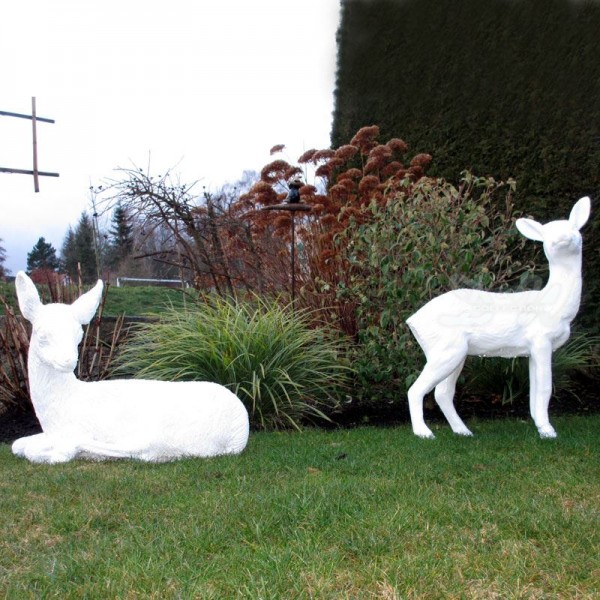 D&W Collection Deko Werbe Wald Wild Tier Figur Reh Rehe 2er Set stehend weiß Lack einfarbig lackiert Garten Dekoration Werbung günstig kaufen