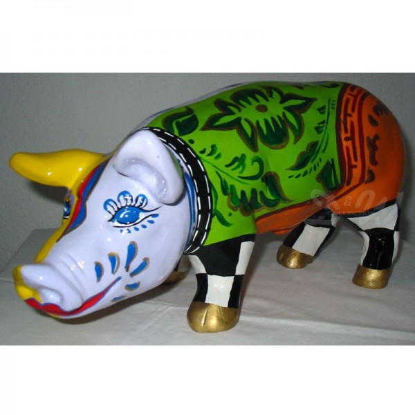 D&W Collection Deko Werbe Tier Figur Schwein mit Kunstbemalung Phantasie Muster bunt mittel 40 cm Pig Sau Pork Werbung Garten Dekoration Bauernhof Zoo Tierpark günstig online kaufen